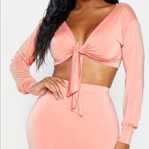 PLT peach long sleeve tie in front shirt